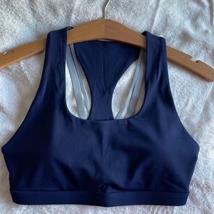Fabletics, Medium Impact Sports Bra, Size Medium, Color-Deep Navy/Raincloud